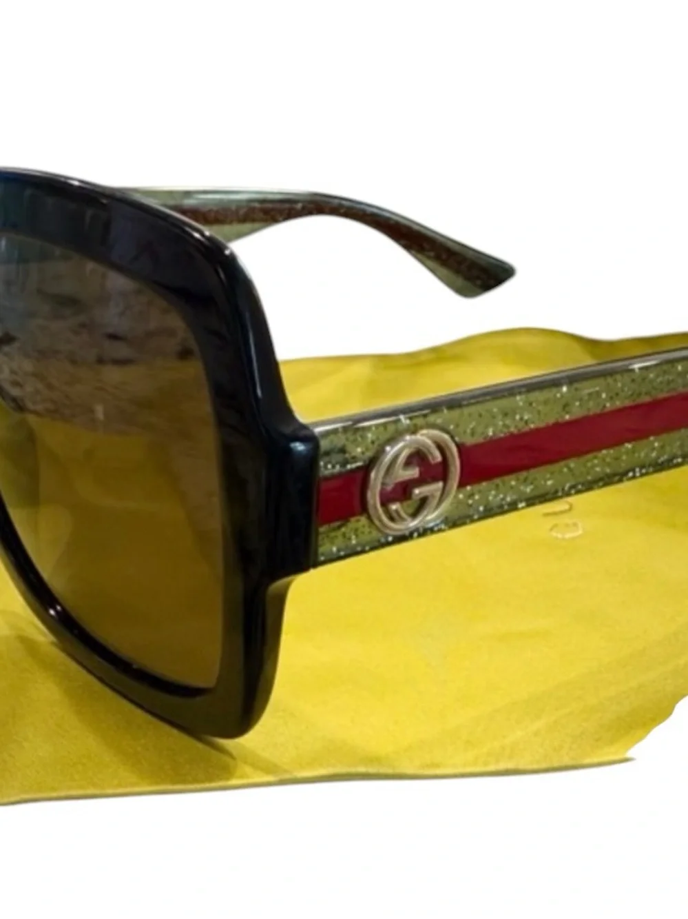 Gucci Black Oversized Square Glitter Women’s Sunglasses